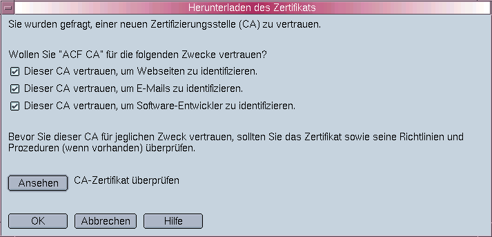 Zertificateinstellungen